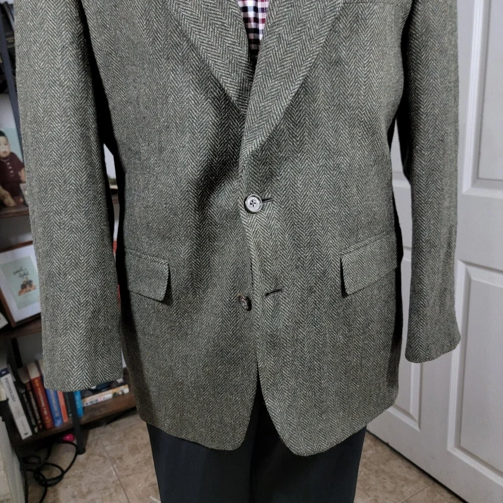 John Alexander Hart Schaffner Men's Sport Coat Blazer Green Wool Herringbone 41R
